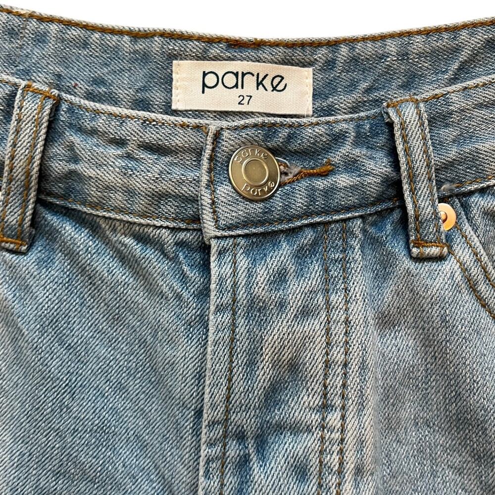 Parke Button Fly Mid Rise Raw Hem Cut Off Denim Shorts Blue Light Wash Size 27 - Picture 4 of 8